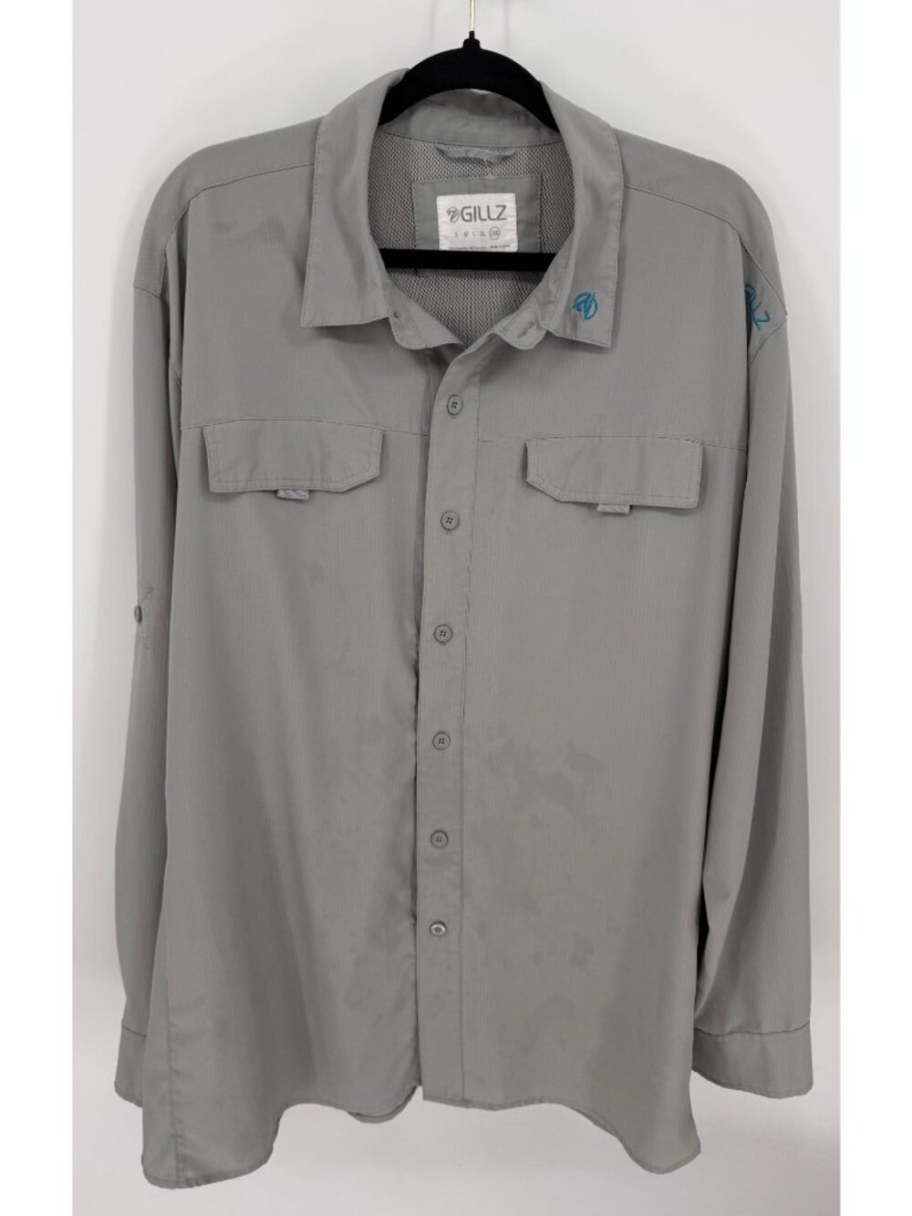 Gillz Mens Long-Sleeve Gray Performance Fishing Shirt Size 2XL